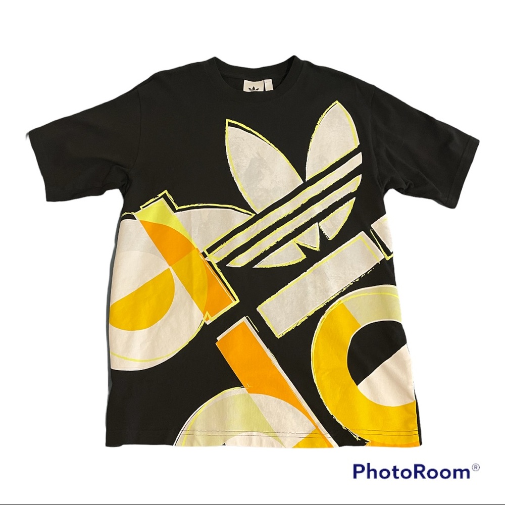 Adidas Graphic Tee Medium Black Yellow Orange EUC